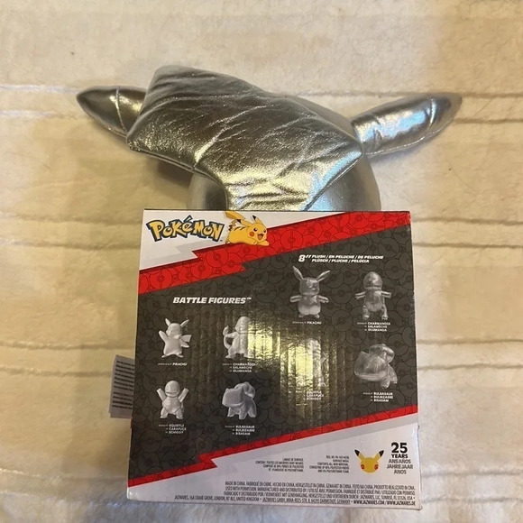 NWT Pokémon Pikachu Silver 25 year anniversary stuffed collectible in packaging - Picture 3 of 7